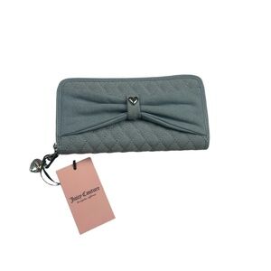 Juicy Couture Wallet Large Denim-Blue Quilted Bow & Charm Zip-Around Y2K Glam